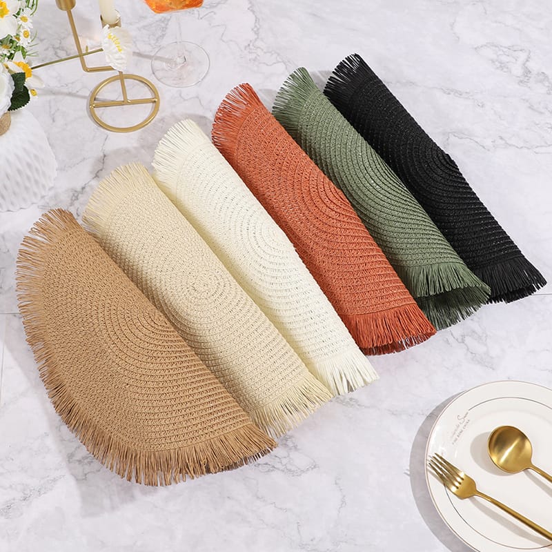Gemelli Colllection braided table mats set of 6 heat resistant placemats black brown 38cm dining table décor