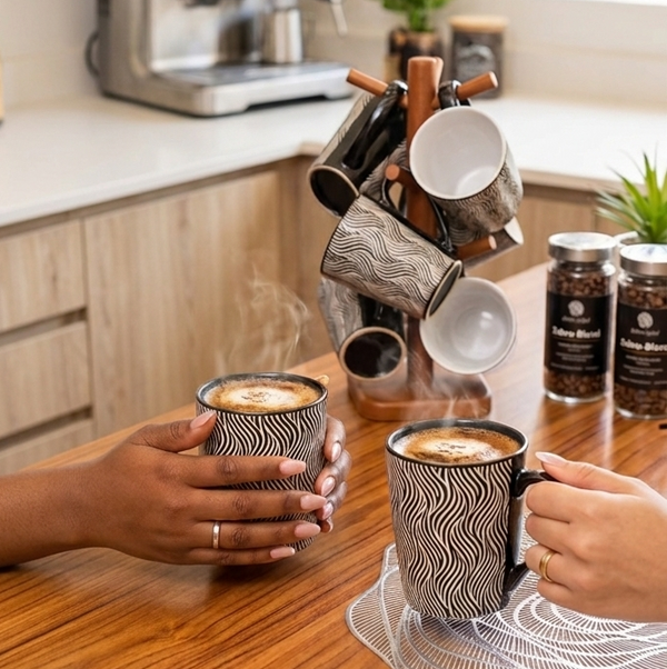 Gemelli Colllection 6pcs ceramic cups set 400ml modern tea coffee mugs durable home office drinkware set