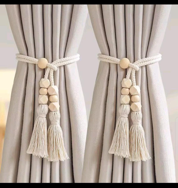 piece Nordic curtain tieback set with wooden bead weaving and decorative tassel rope elegant curtain straps