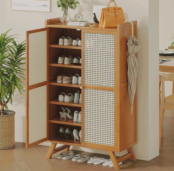Bamboo Rattan Shoe Rack Storage Cabinet
