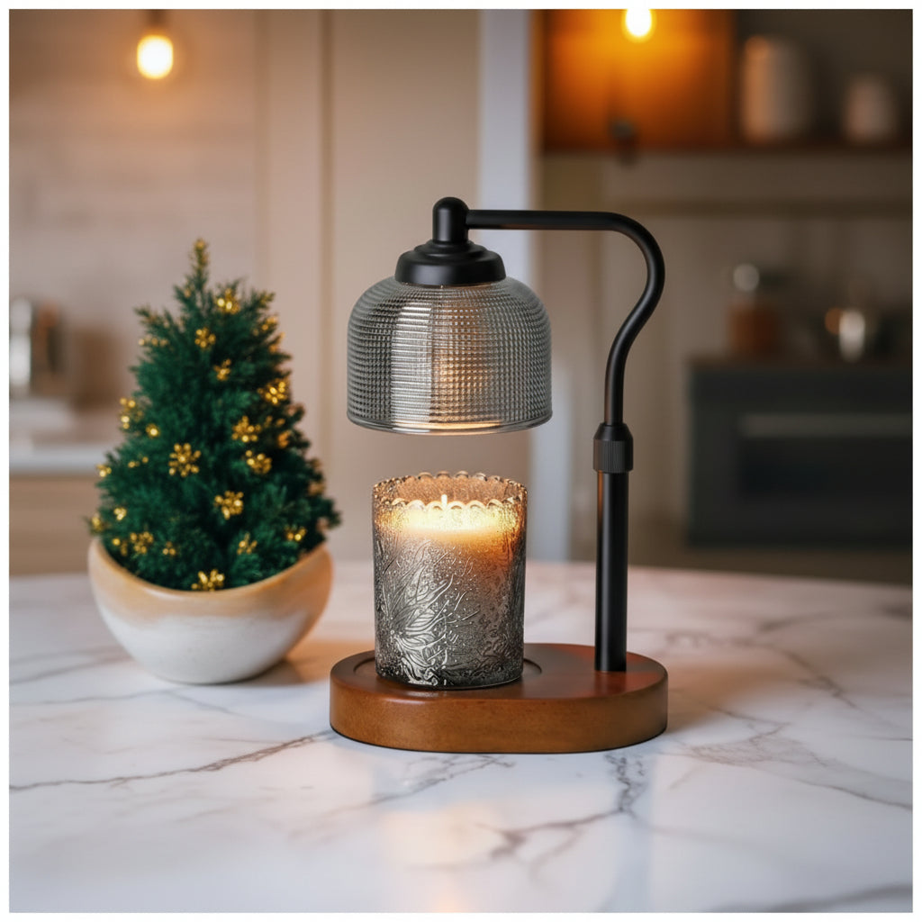 Glass dimmable electric candle warmer with metal construction for bedroom, living room and office use