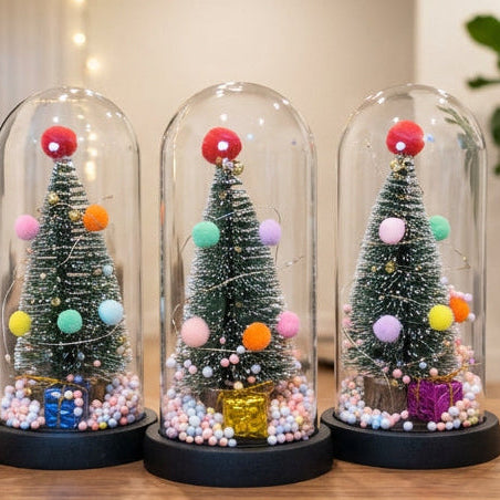 3pcs Christmas Tree Glass Dome Decoration with LED Lights and Santa Claus