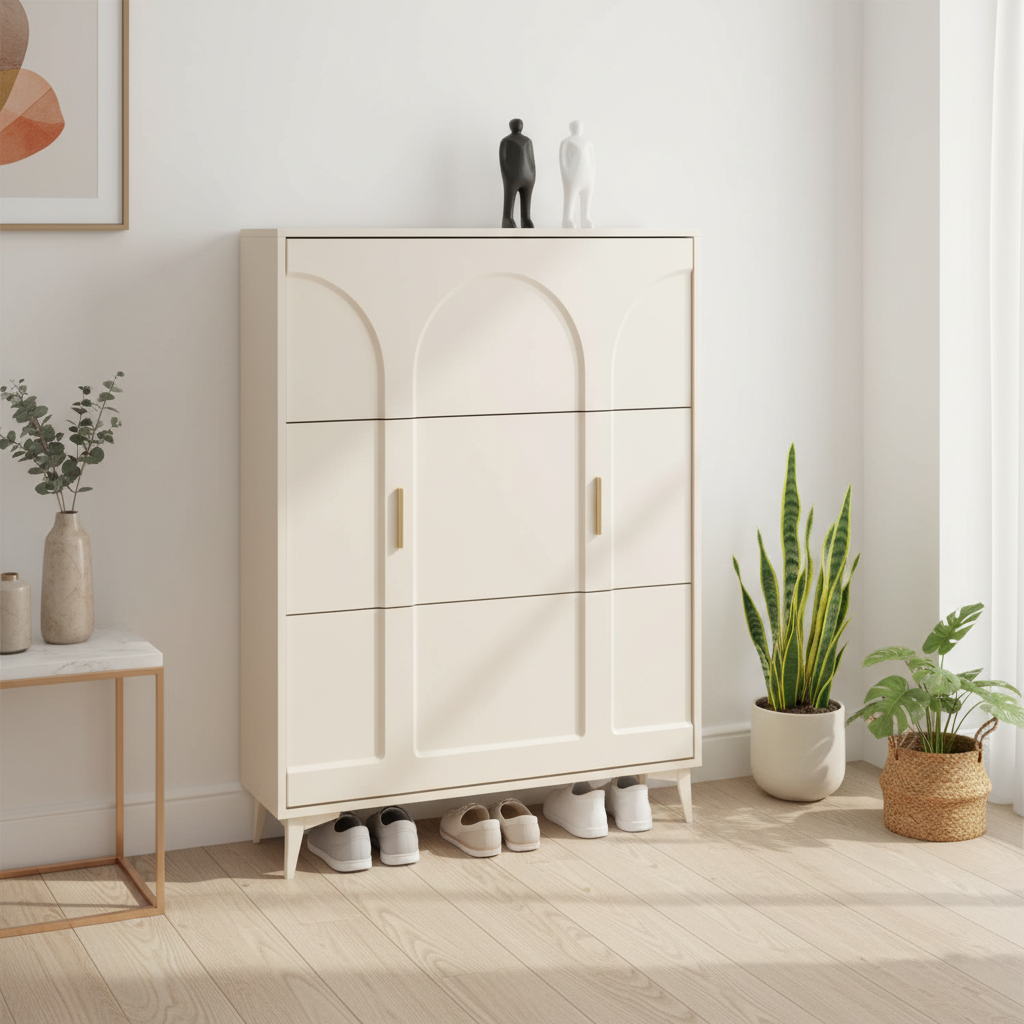Double layer bucket flip shoe cabinet measuring 100x90x24cm for modern space saving footwear storage