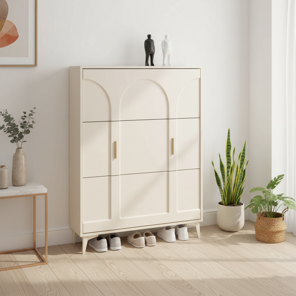 Double layer bucket flip shoe cabinet measuring 100x90x24cm for modern space saving footwear storage