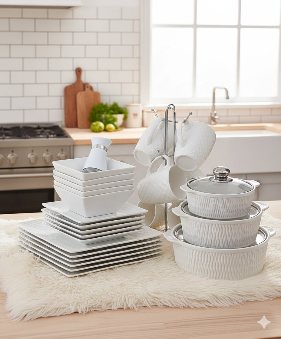 White Square Ceramic Dinner Set