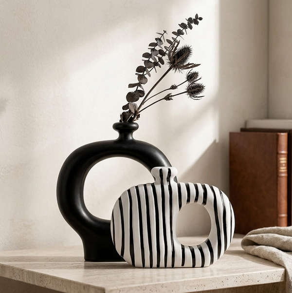 Midnight Loop ceramic vase sculptural statement décor for shelves, living rooms, and office styling