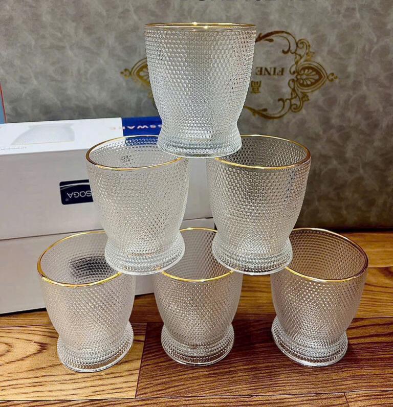 6-Piece Whiskey Glass Set with Gold Rim, 280ml