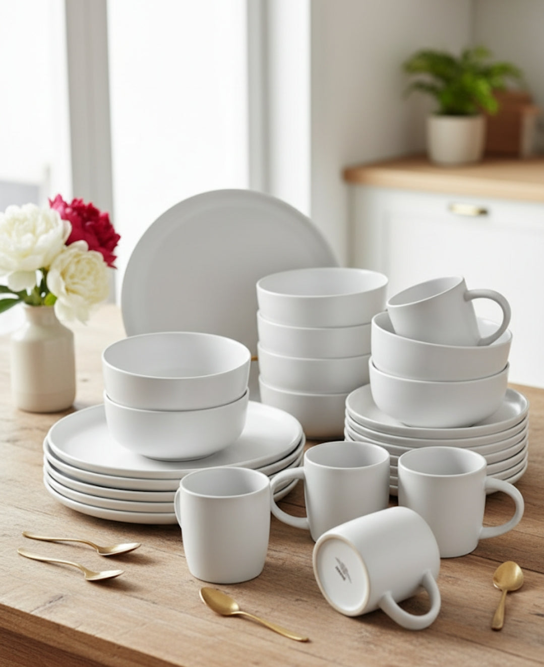 24-Piece Ceramic White Dinner Set