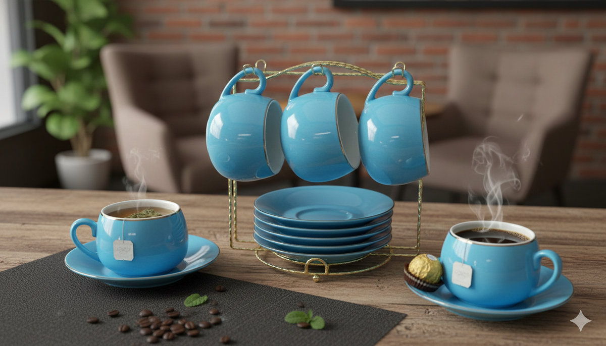 Porcelain Cup & Saucer Set with Gold Rim