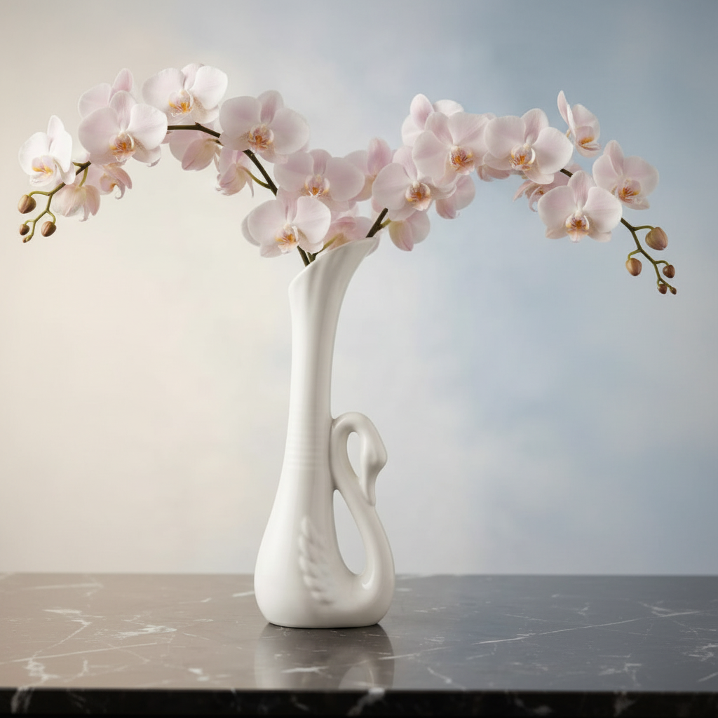 Ceramic Swan Vase 19cm – White Decorative Flower Vase for Shelves, Coffee Tables, Consoles, Floral Arrangements, and Home Décor