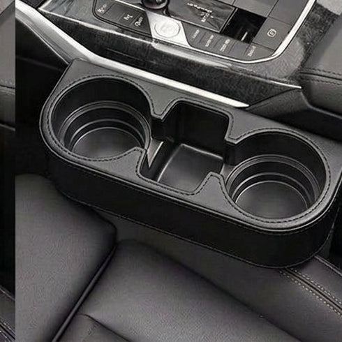 Car Cup Holder with Phone Holder and Double Side Storage Pockets