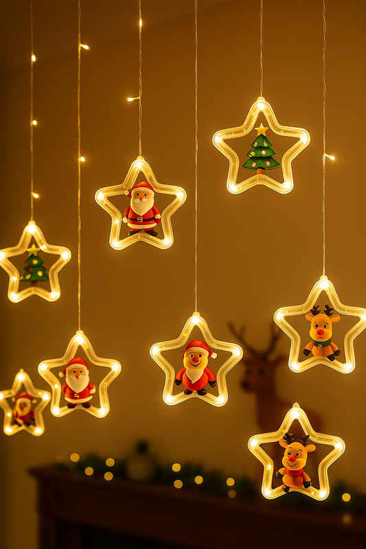 Christmas LED Lights with Santa, Snowman, Reindeer & Christmas Tree – 10 Pendants