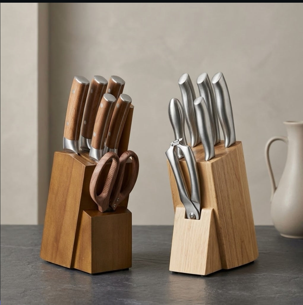 8-Piece Stainless Steel Kitchen Knife Set with Wooden Storage Block