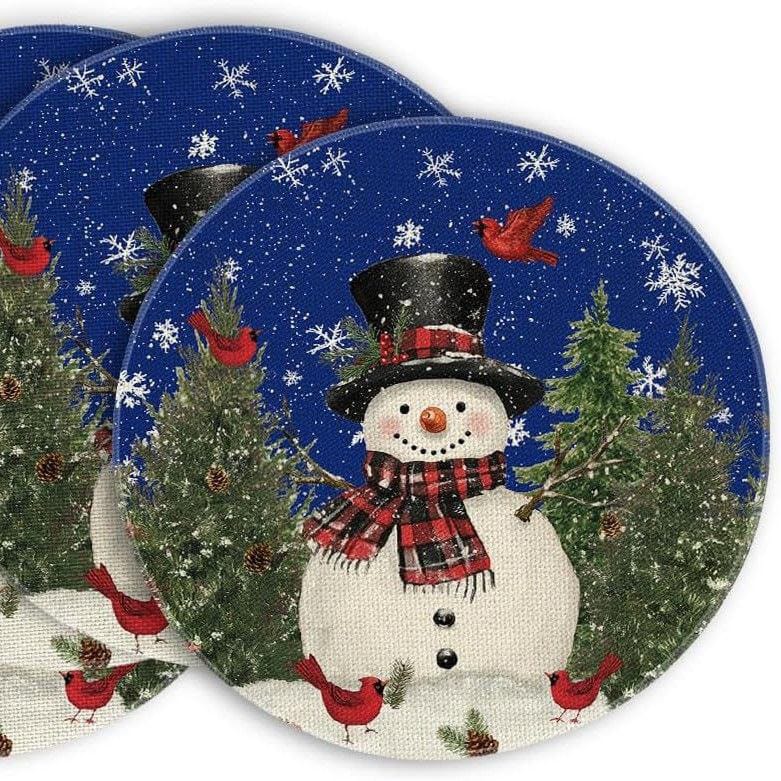 6-Piece Plaid Christmas Round Placemats, 34cm Spun Polyester