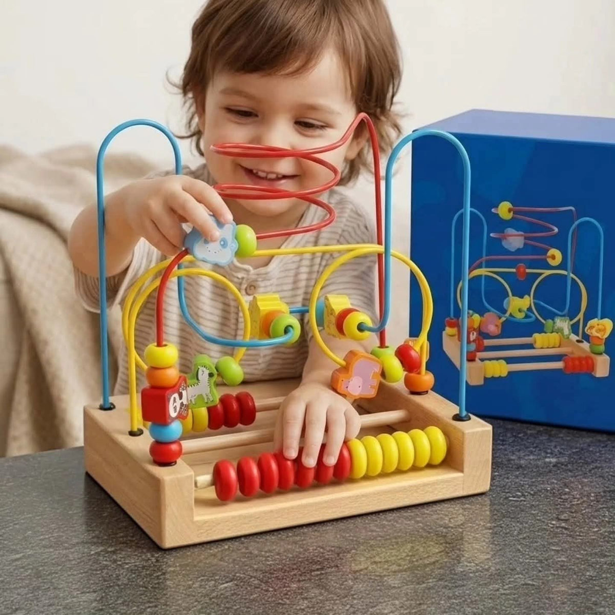 Kids activity wire bead maze with colorful beads for early learning and motor skill development