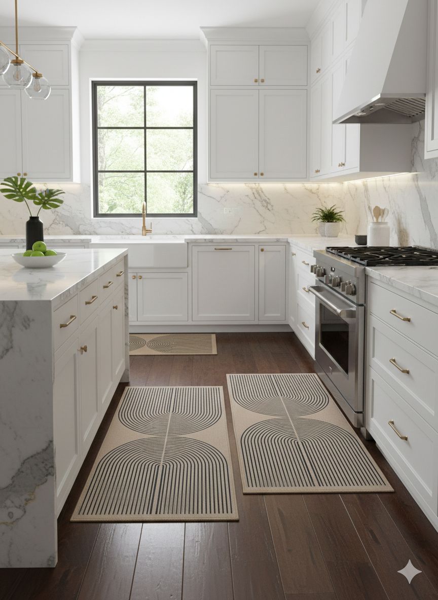 2pcs Geometric Heavy Duty Wide Kitchen Floor Mats Set