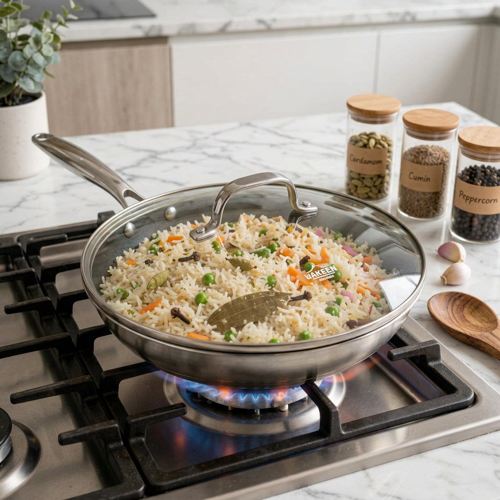 Stainless Steel Non-Stick Pans with Lids, Honeycomb Coating