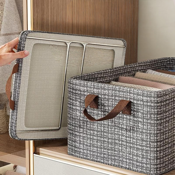 jean storage organiser box measuring 47x28x20cm durable collapsible fabric storage bin with structured frame for organising jeans clothes blankets laundry and household essentials
