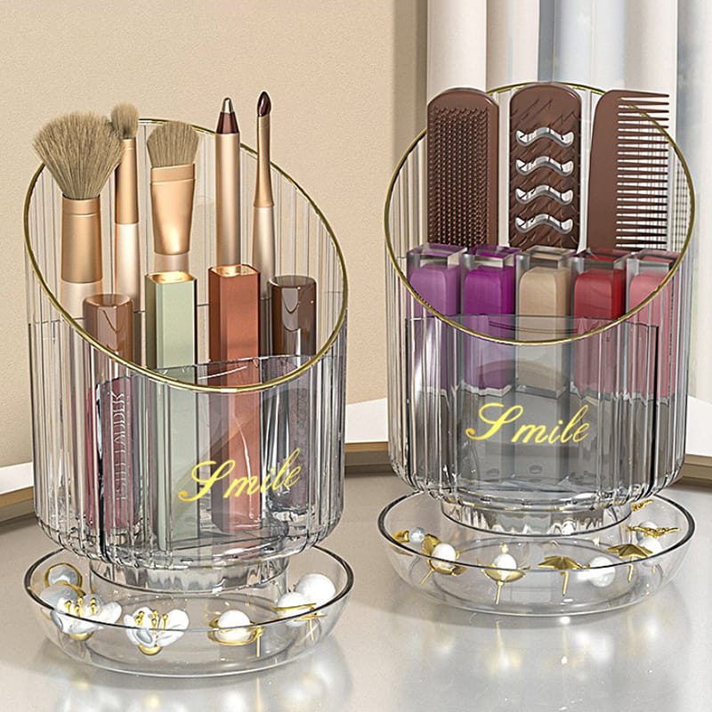 Rotating Makeup Brush Storage Box – Dust Proof Large Capacity Desktop Organizer for Cosmetics and Lipstick