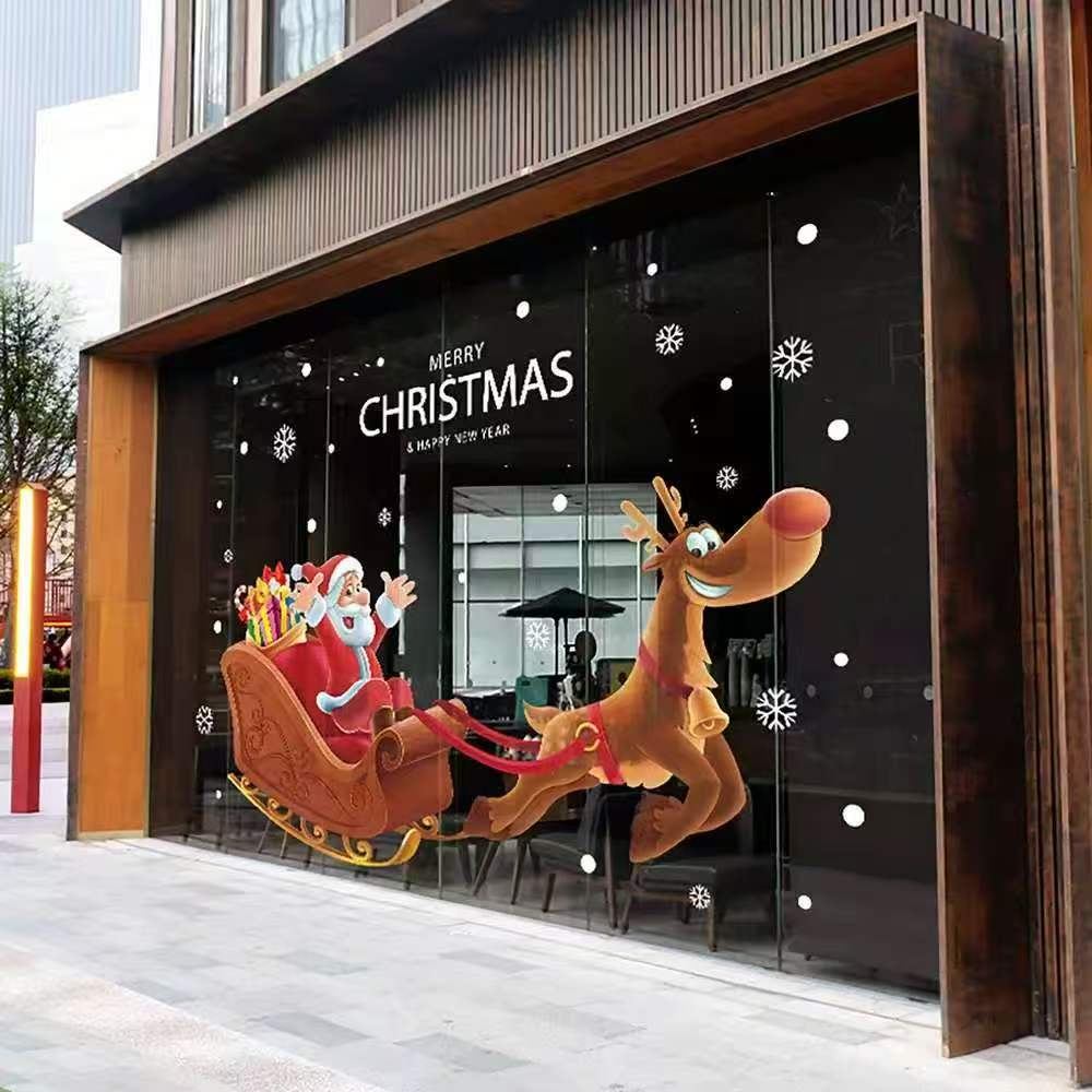 Christmas Window Stickers with Santa Claus and Snowflakes 60 × 90cm