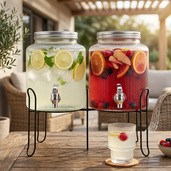 2.5L Glass Juice & Drink Dispenser with Easy-Pour Tap, Ideal for Serving Juice, Water, Lemonade, or Infused Drinks at Home, Parties, and Events