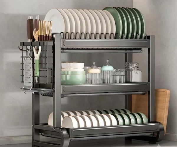 Gemelli Colllection 3 tier heavy duty dish rack large capacity kitchen organiser countertop dish drying rack metal kitchen storage shelf for plates bowls cups and utensils space saving dish drainer strong stable kitchen rack modern kitchen organisation solution durable dish storage stand**