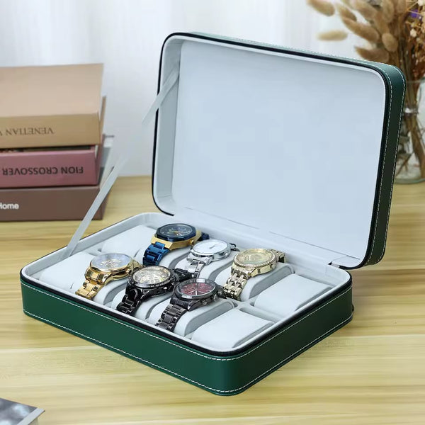 10-slot watch organiser storage box designed to store, display and protect up to ten watches while keeping them neatly arranged and dust-free.