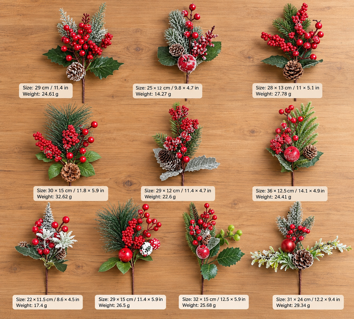 3-Piece Christmas Picks and Berries Decorative Spray Set