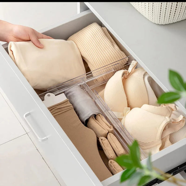 Adjustable Clear Acrylic Drawer Dividers for Cutlery, Clothes, and Accessories, Multipurpose Drawer Organizer for Home and Office