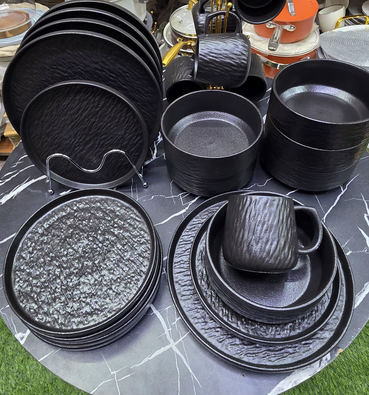 24-Piece Rock Glazed Ceramic Dinner Set