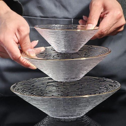 3-Piece Transparent Glass Bowl Set with Golden Edge