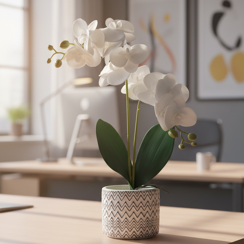 Artificial Orchid Flower with Ceramic Vase