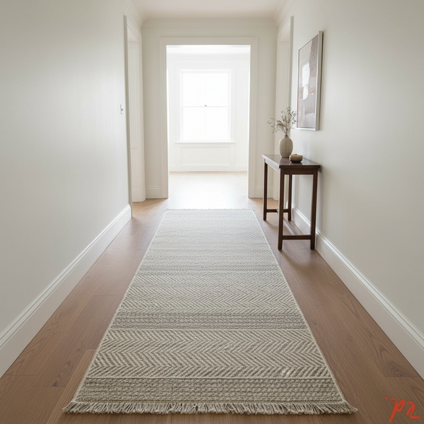 Oriental Weavers Kemet Chevron Herringbone Corridor Runner Rug - Beige Grey with Fringe KBORIE229 #8