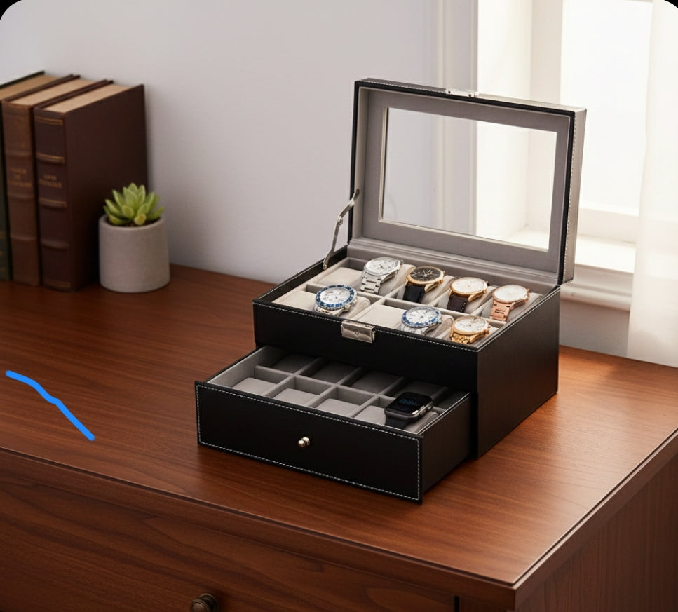 20 Slots Leather Watch Organizer with Lock