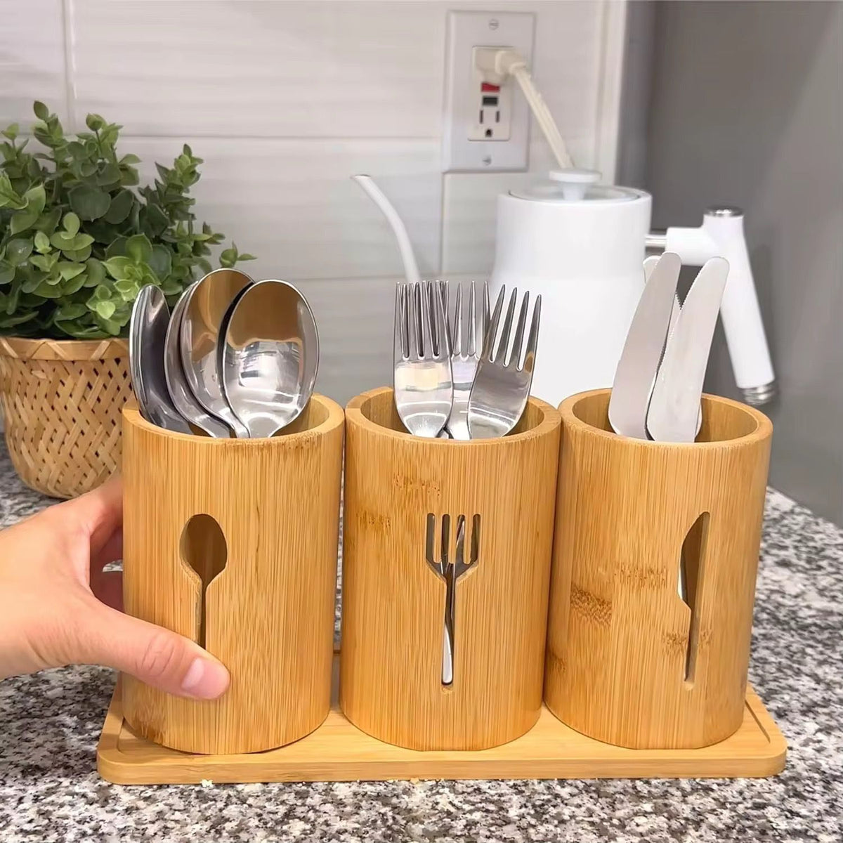 4-in-1 Eco-Friendly Bamboo Cutlery Organizer