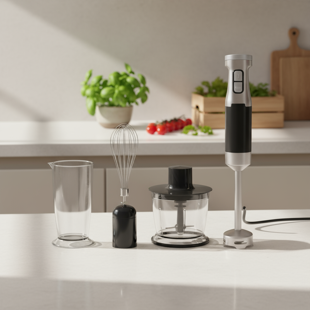 3-in-1 Hand Blender With Whisk, Chopper, And Mixing Cup