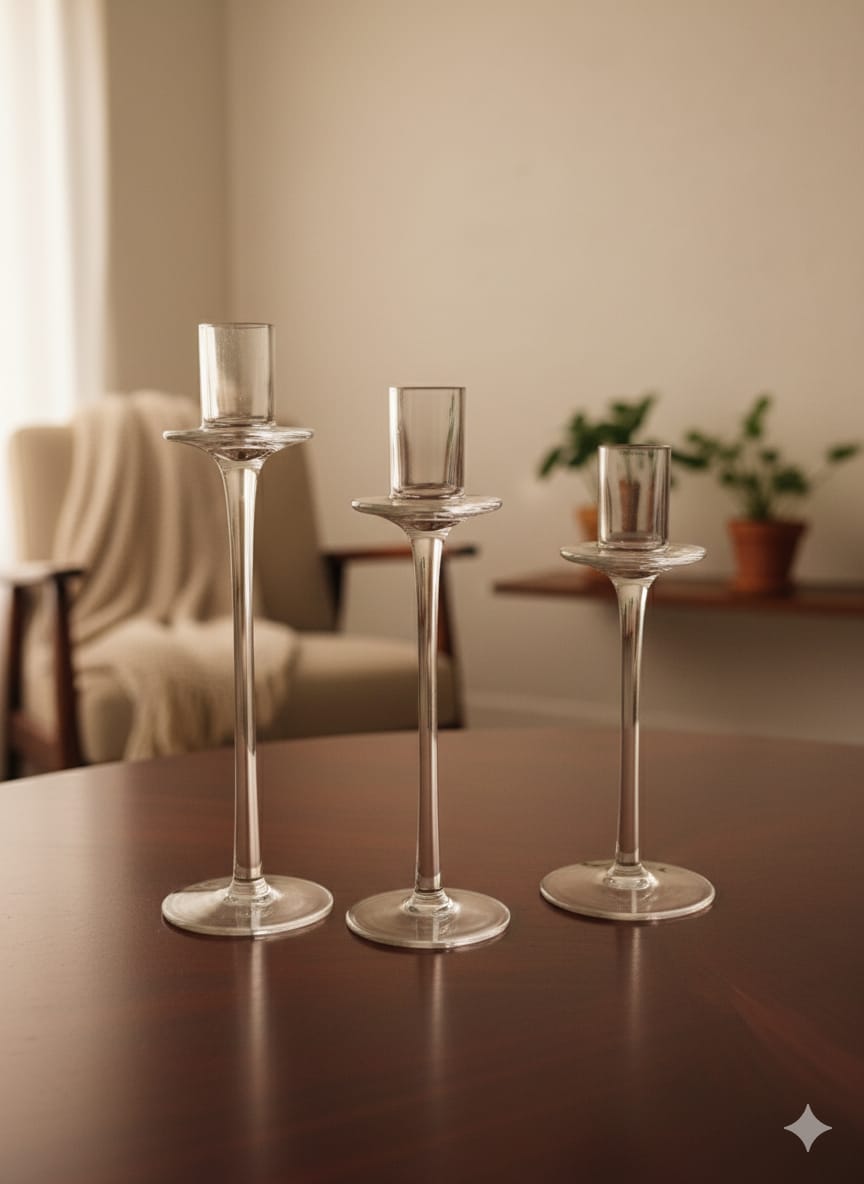3Pc Clear Glass Candle Holder Set