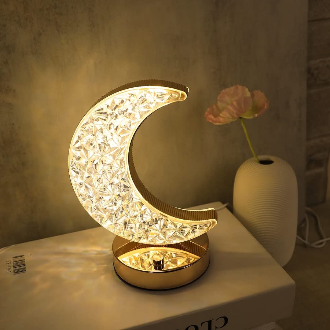 Crescent Moon LED Table Lamp with Touch Control and USB Charging