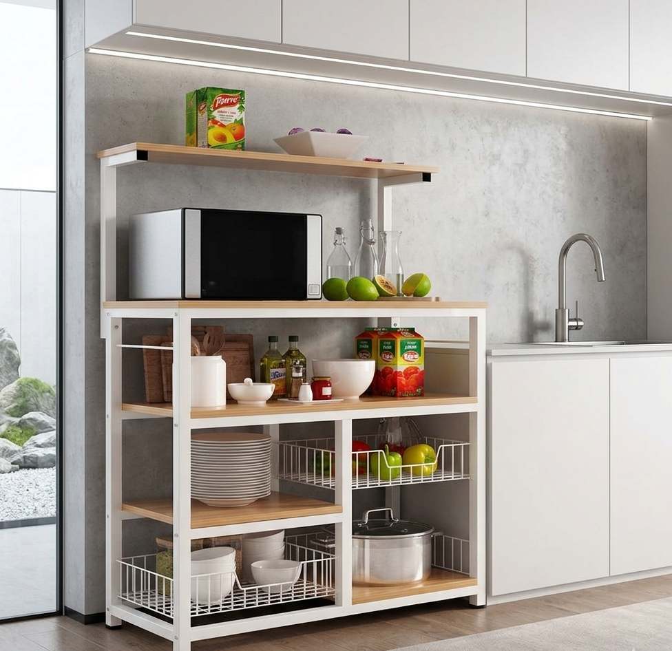 Gemelli Colllection kitchen cabinet multipurpose wood and metal storage rack shelf unit microwave stand household storage furniture 80x35x140cm modern home organiser kitchen storage cabinet