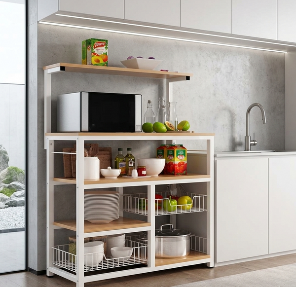 Gemelli Colllection kitchen cabinet multipurpose wood and metal storage rack shelf unit microwave stand household storage furniture 80x35x140cm modern home organiser kitchen storage cabinet