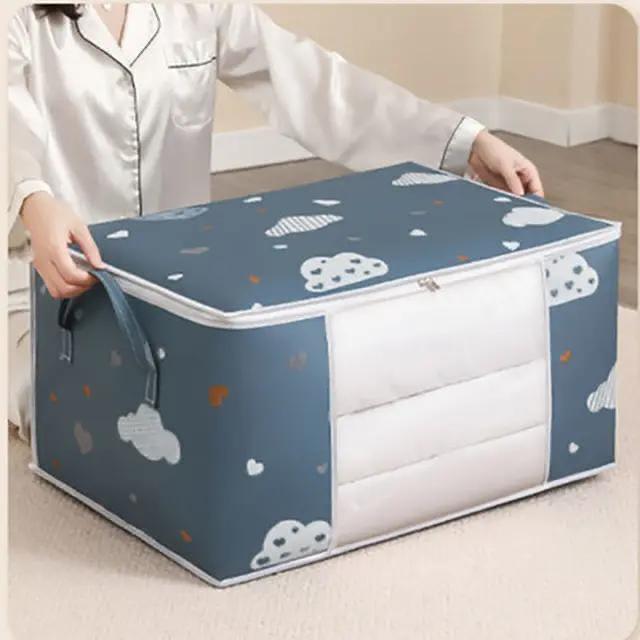 Storage Bag, Extra Large Quilt Clothes Organizer 75L Navy Blue  