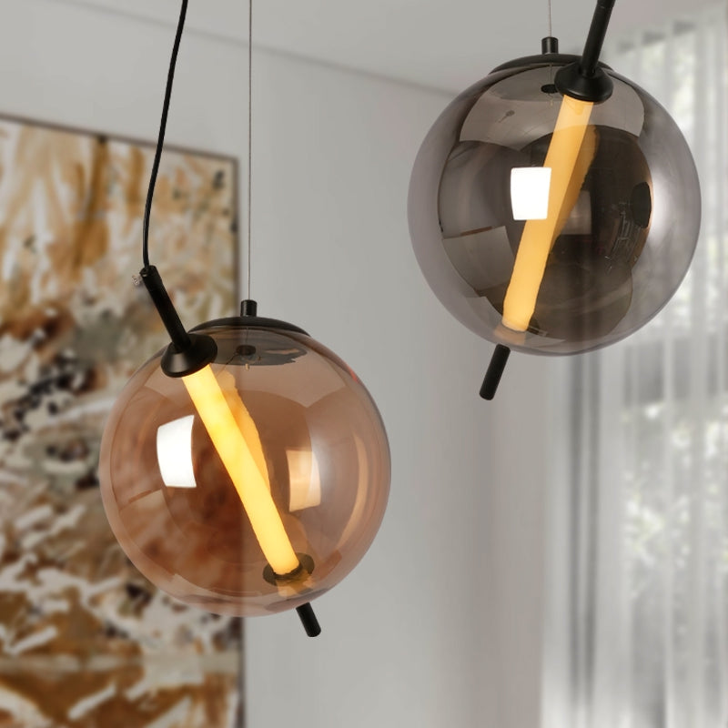 Smoked Glass Bubble Pendant / Diagonal LED Sphere Light
