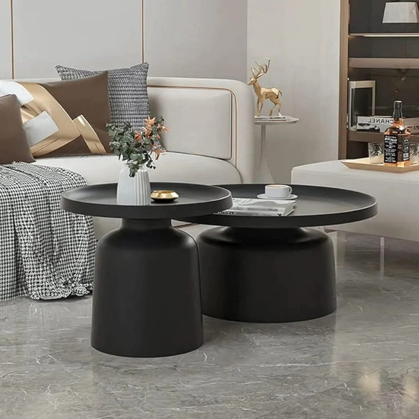 Gemelli Colllection 2 in 1 fully metallic coffee table modern luxury nesting table set glossy metallic top living room side table contemporary home office furniture white black base tables