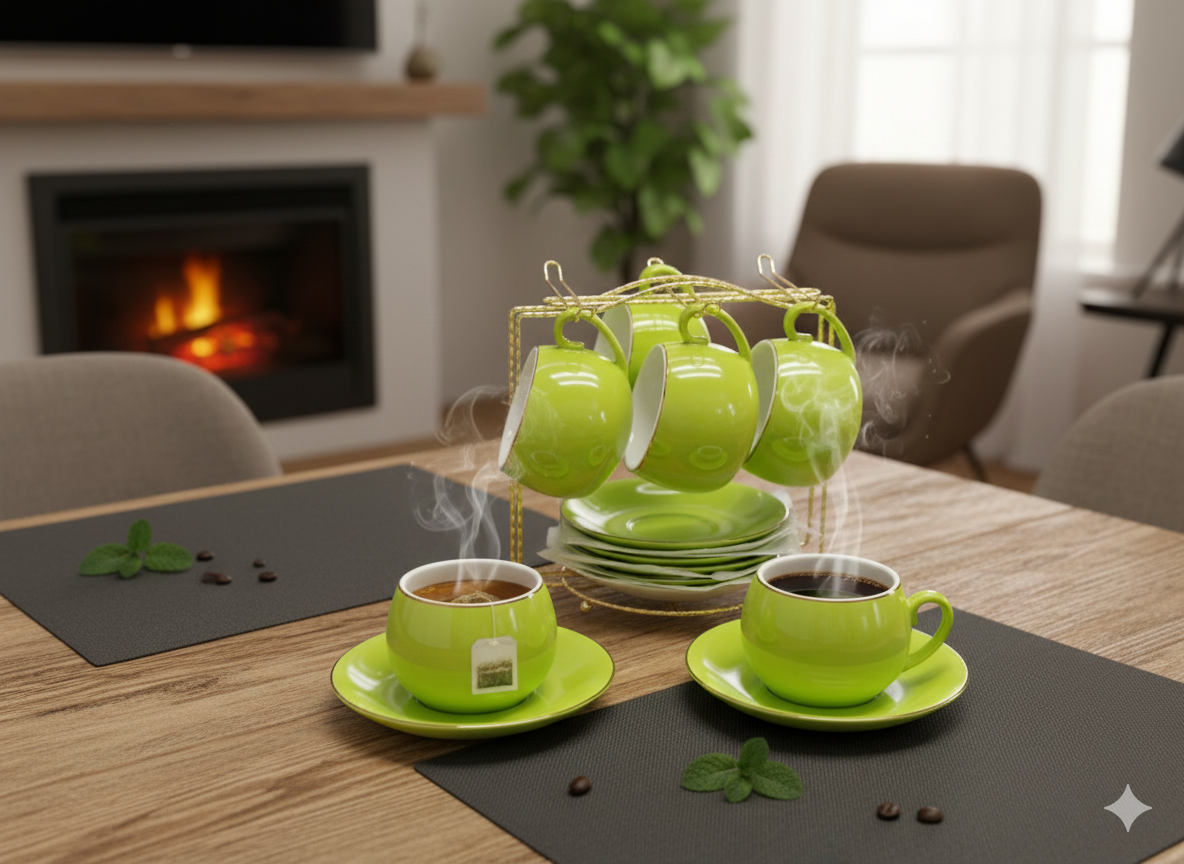 Porcelain Cup & Saucer Set with Gold Rim