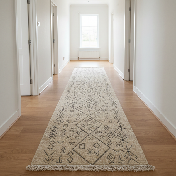Oriental Weavers Kemet Moroccan Tribal Corridor Runner Rug - Beige Black Berber Symbols with Fringe KBORIE229 #5