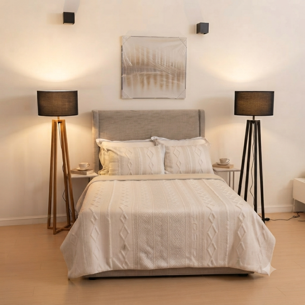 wooden floor lamp measuring 40x150cm with contemporary natural wood design providing soft ambient lighting