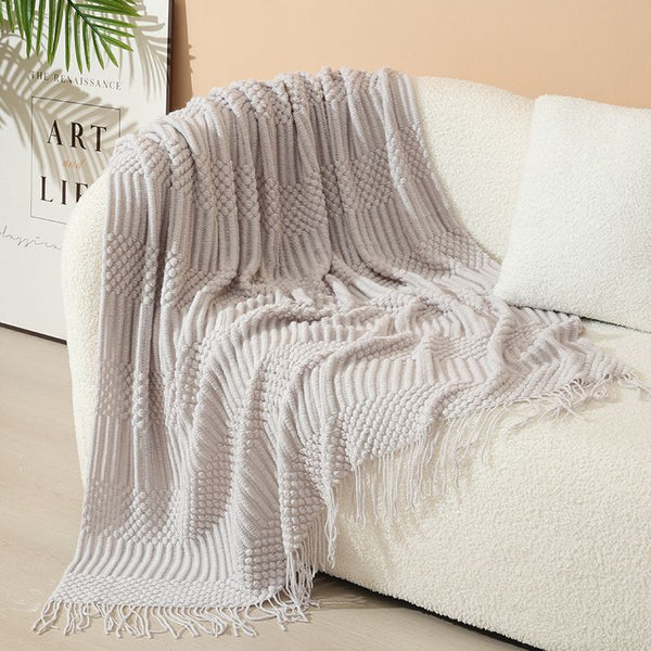 Gemelli Colllection knitted throw blanket tassel design Nordic style sofa blanket 127x180 cm soft warm decorative home décor shawl wrap