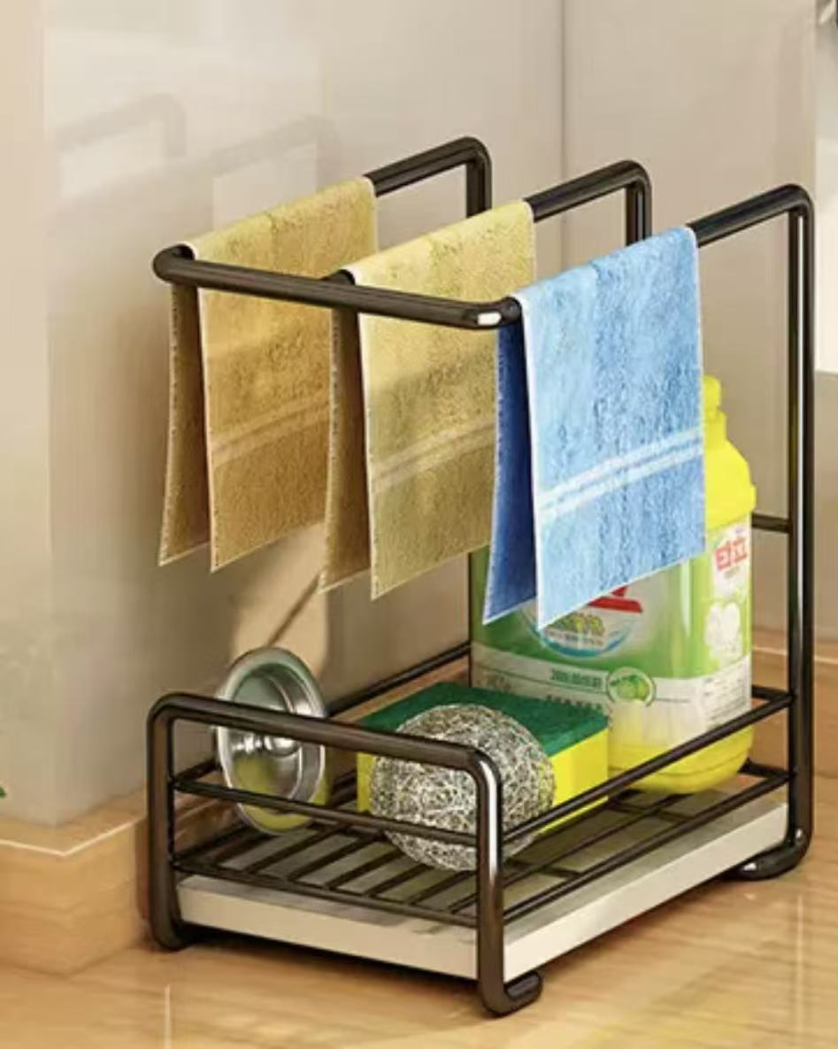 Metallic sink caddy with draining tray
