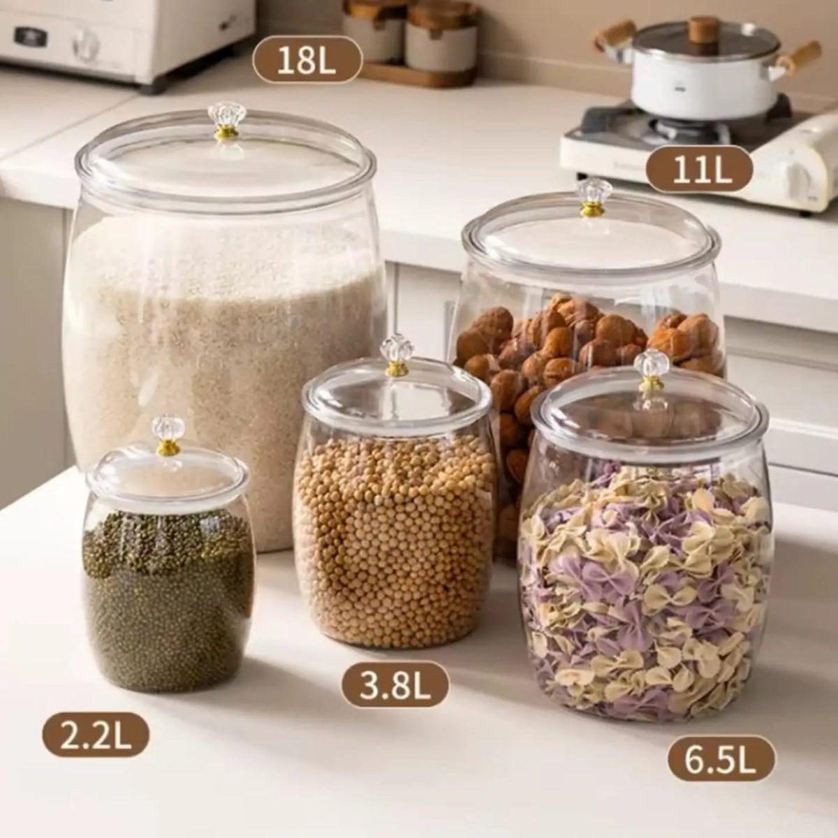 5 Piece Acrylic Storage Canister Set with Crystal Knob Lids