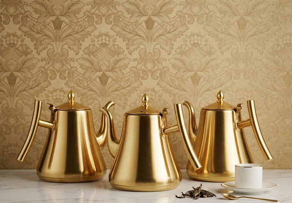 Gemelli Colllection 2L stainless steel kettle gold premium tea kettle heat resistant hot water kettle durable kitchen appliance modern luxury boiling kettle 2 litre capacity